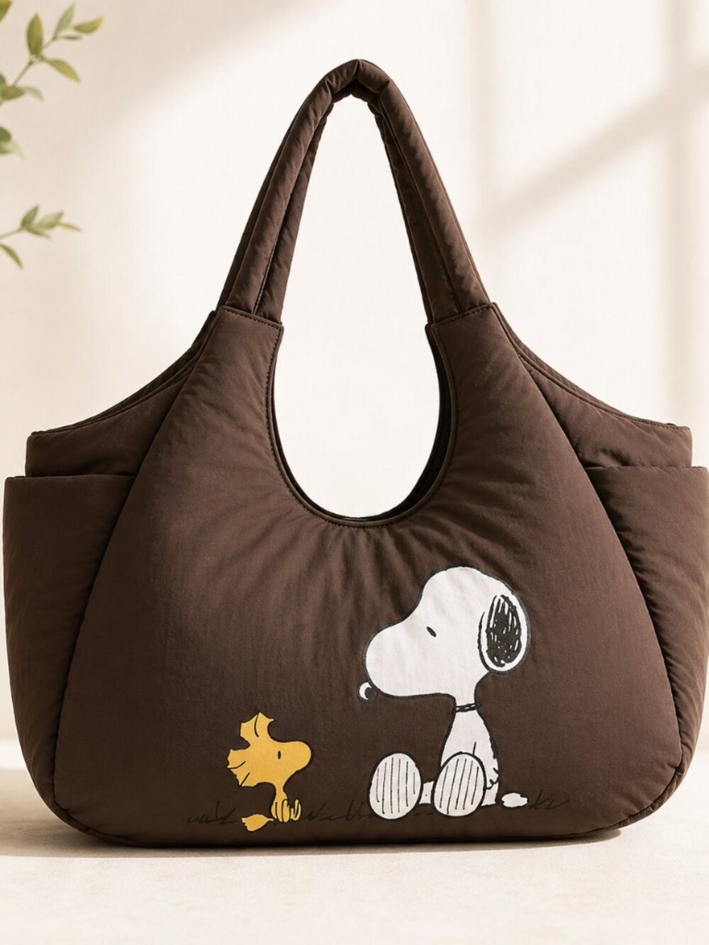 Primark Snoopy & Woodstock Brown Padded Tote Bag, Large Peanuts Shoulder Bag.